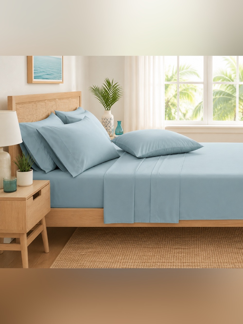 Hotel Signature King 800 TC 100% Cotton Sateen Sheet Set 6 Pc Mint Lt Blue NEW